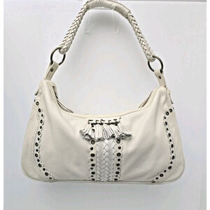 Wilsons Leather obo/Shoulder Bag Bronze Studs with Tassels Cream Purse Handbag